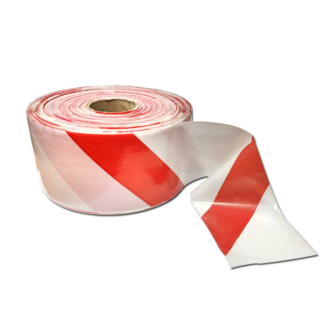Absperrband | Warnband rot/weiß, 80mm x 500m, 40 my, Polyethylen, reißfest, Ideal zum absperren von Baustellen und Gefahrenbereichen