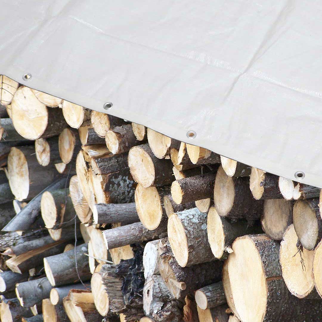 Brennholz vor Regen und Wind geschützt mit Holzabdeckplanen | Gewebeplanen,rundum mit Ösen, wasserdicht, reißfest